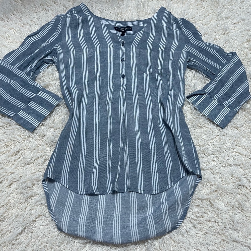 Fred David Gray Striped Blouse
